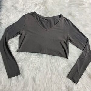 Cropped Long Sleeve Tee Shirt Charcoal Grey Size Small